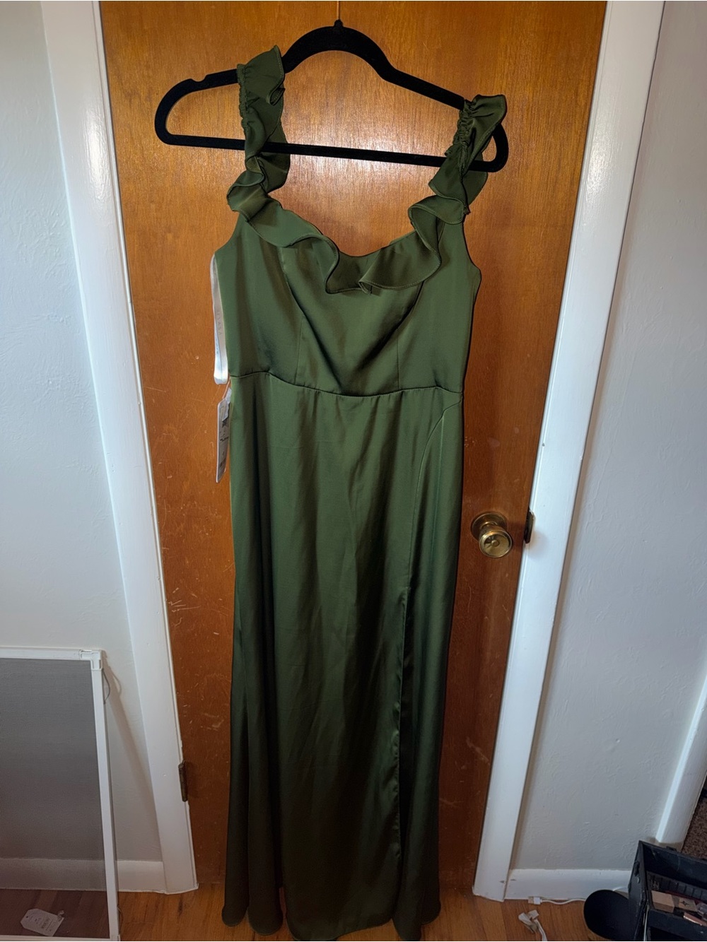 Azazie Olive Green Ruffle-Strap Maxi Dress - Picture 2 of 3